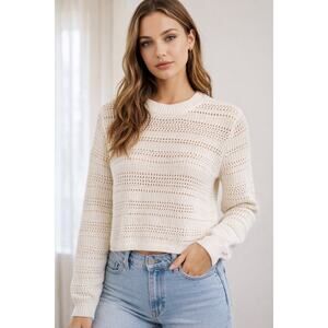 Kut from the Kloth White Ivory Cotton Pointelle Crewneck Sweater NWT Small Boho